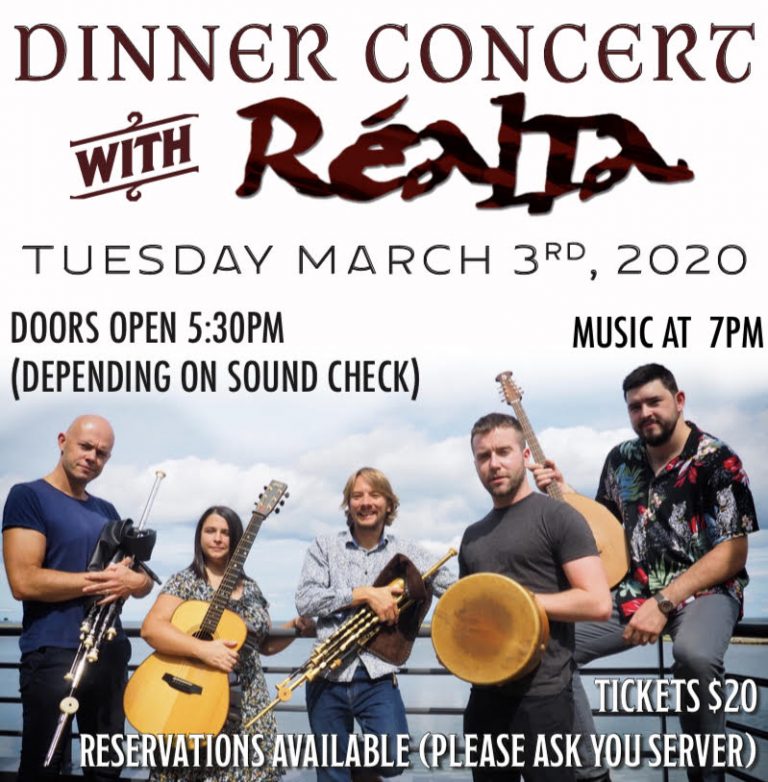 Kitty Hoynes Dinner Concert Series Featuring Realta Syracuse Irish